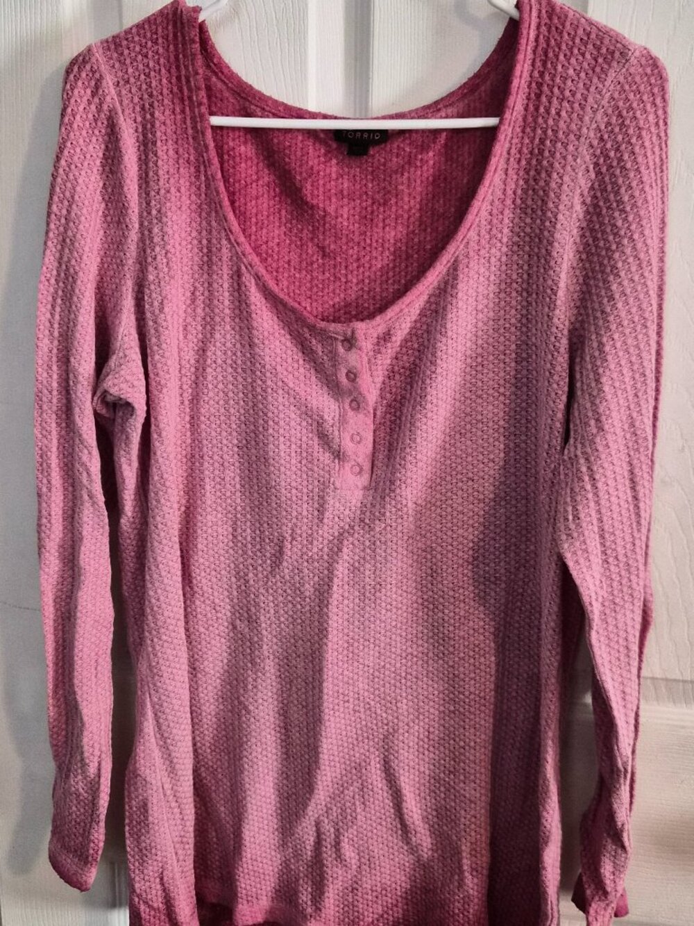 Waffle Scoop Neck Long Sleeve Henley Top